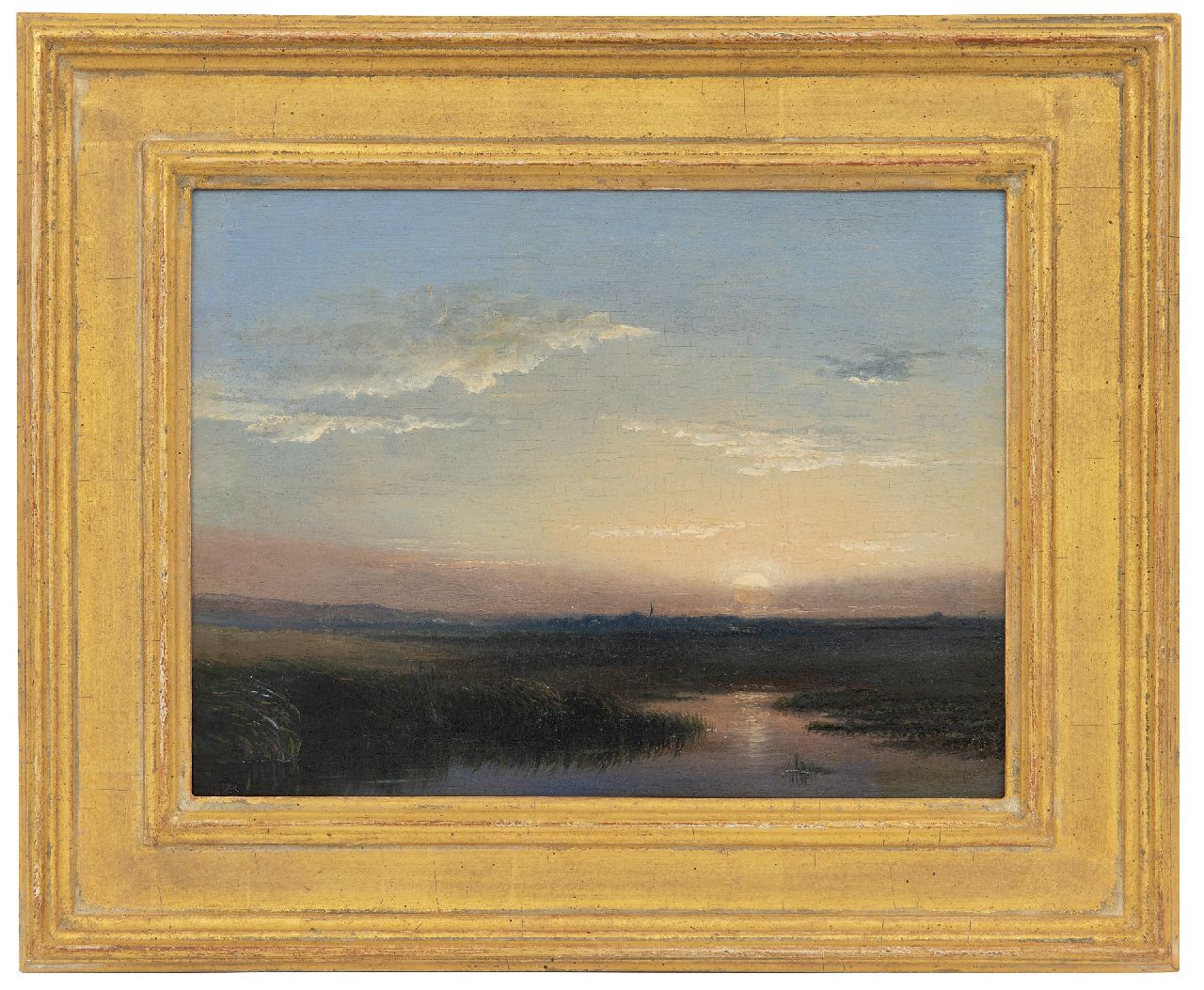 Hoppenbrouwers J.F.  | Johannes Franciscus Hoppenbrouwers | Paintings offered for sale | Sunset, oil on panel 18.2 x 24.1 cm, signed l.r.