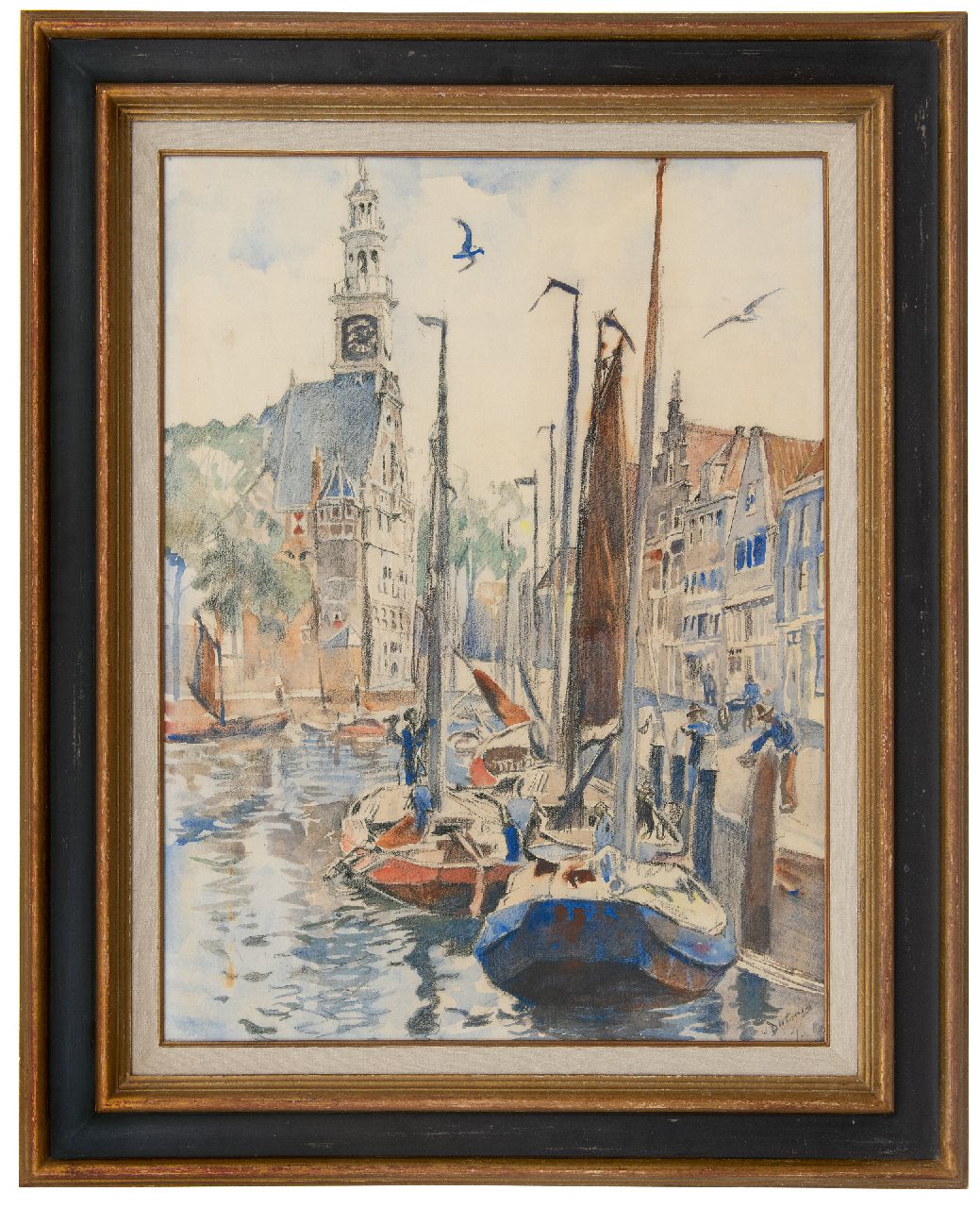 Dülmen Krumpelmann E.B. von | Erasmus Bernhard von Dülmen Krumpelmann | Watercolours and drawings offered for sale | The harbour of Hoorn, black chalk and watercolour on paper 75.8 x 57.0 cm, signed l.r.