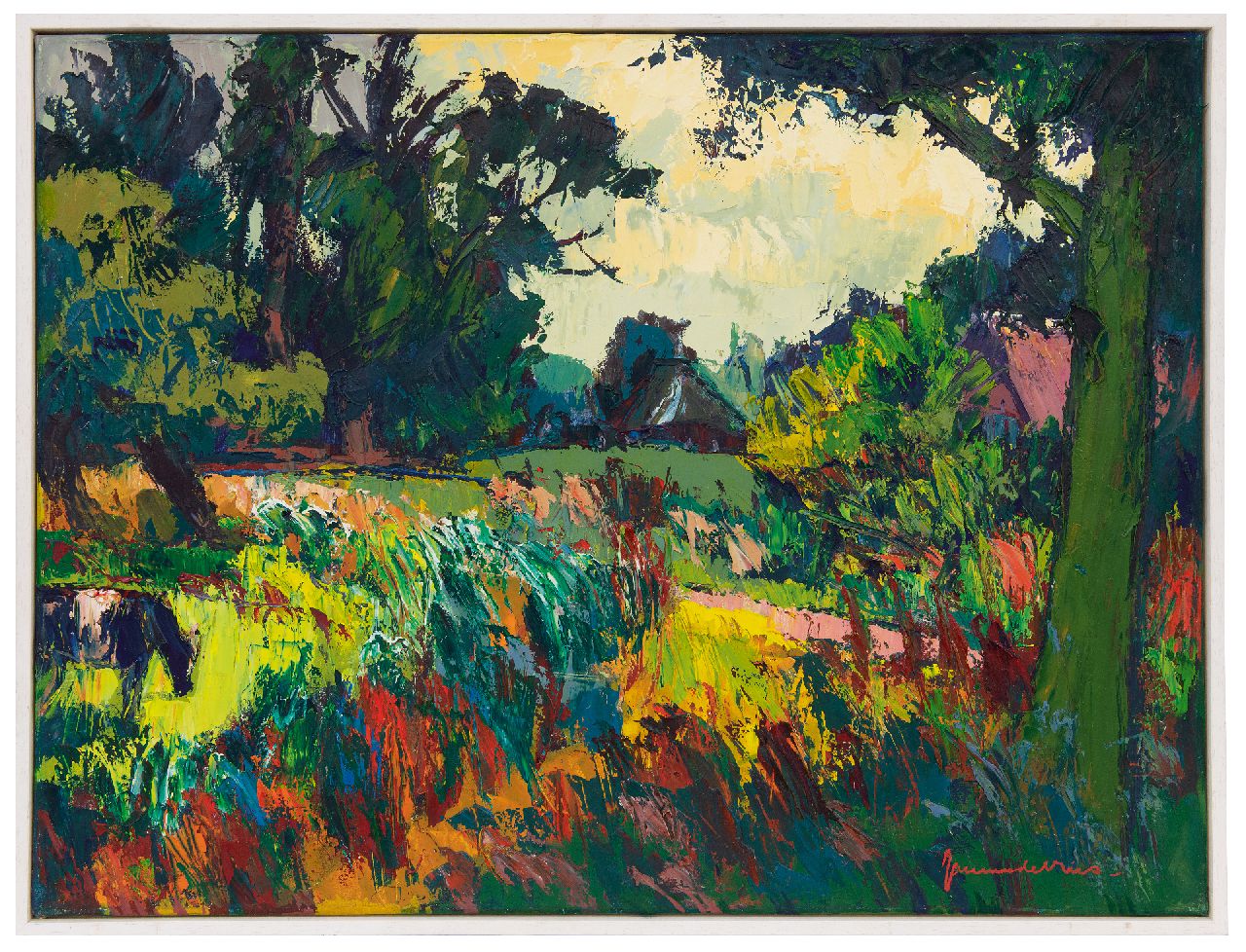 Vries J. de | Jannes de Vries, Landscape near Echten, oil on canvas 60.5 x 80.5 cm, signed l.r.