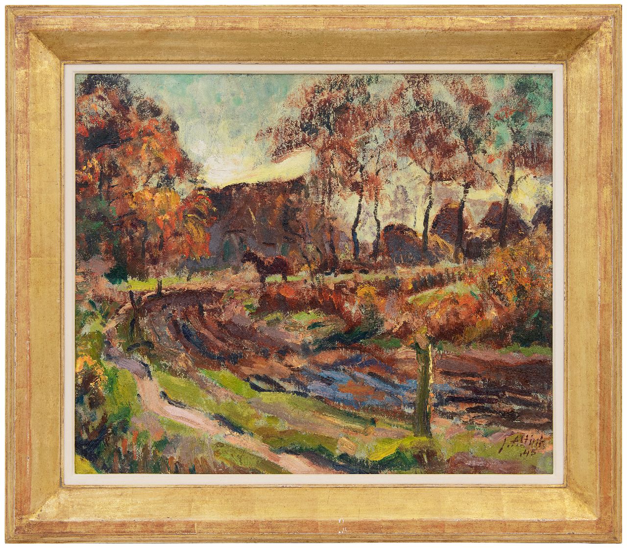 Altink J.  | Jan Altink, A farm in Essen, Groningen, oil on canvas 50.2 x 60.7 cm, signed l.r. and dated '45