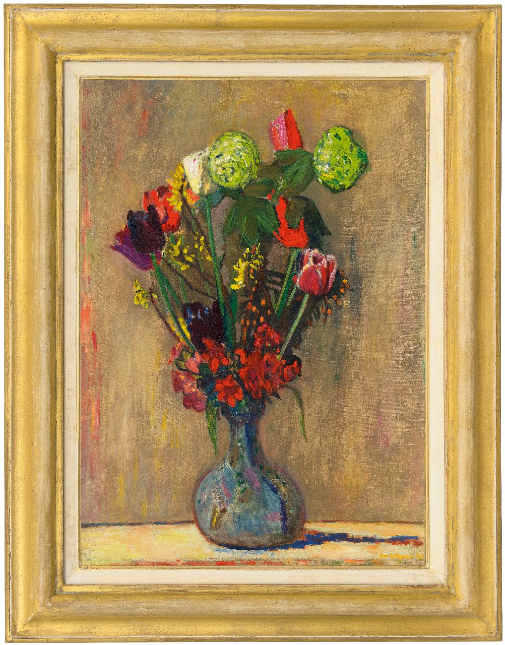 Wiegers J.  | Jan Wiegers, Bouquet of tulips, oil on canvas 70.6 x 49.9 cm, signed l.r.