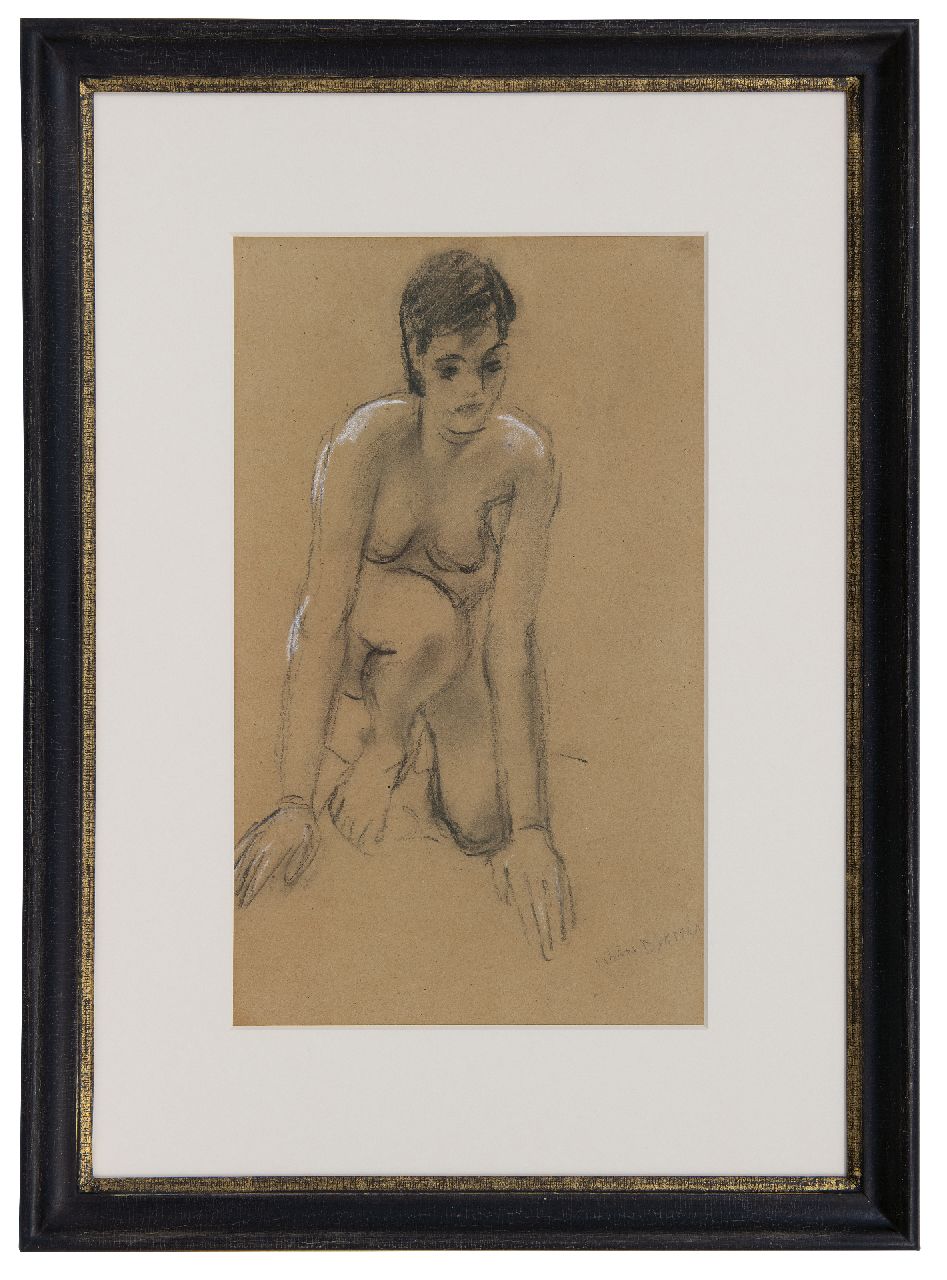 Dijkstra J.  | Johannes 'Johan' Dijkstra | Watercolours and drawings offered for sale | Female nude, chalk on paper 37.0 x 22.0 cm, signed l.r.