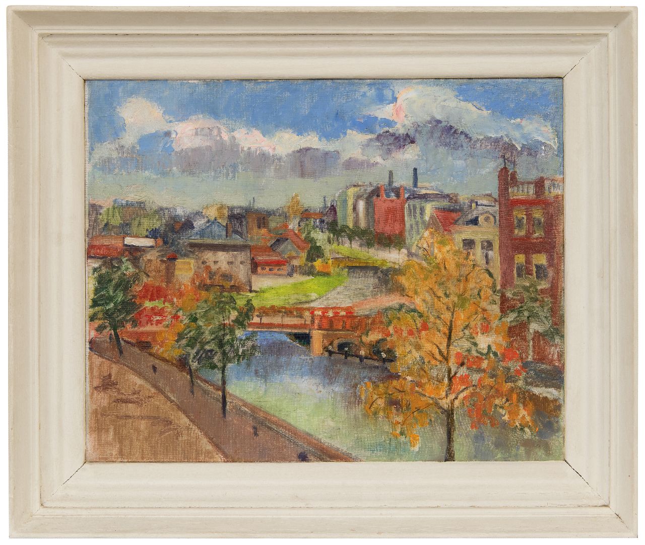 Berg S.R. van den | Sybren Ridsert 'Siep' van den Berg | Paintings offered for sale | The Eendrachtskade and bascule bridge, Groningen, oil on canvas laid down on board 40.0 x 49.9 cm, signed on the reverse