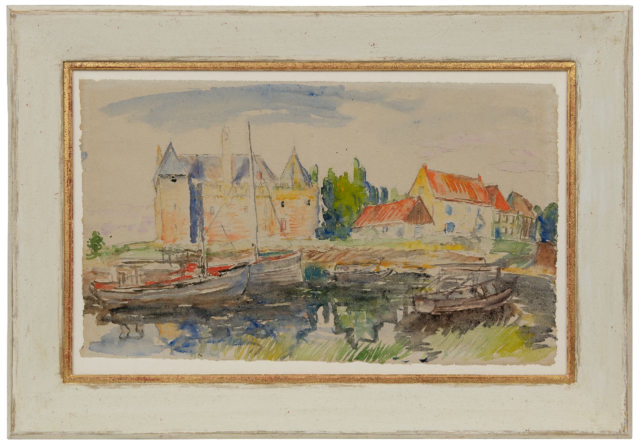 Dijkstra J.  | Johannes 'Johan' Dijkstra | Watercolours and drawings offered for sale | A view of castle Loevestein, watercolour on paper 38.0 x 66.0 cm