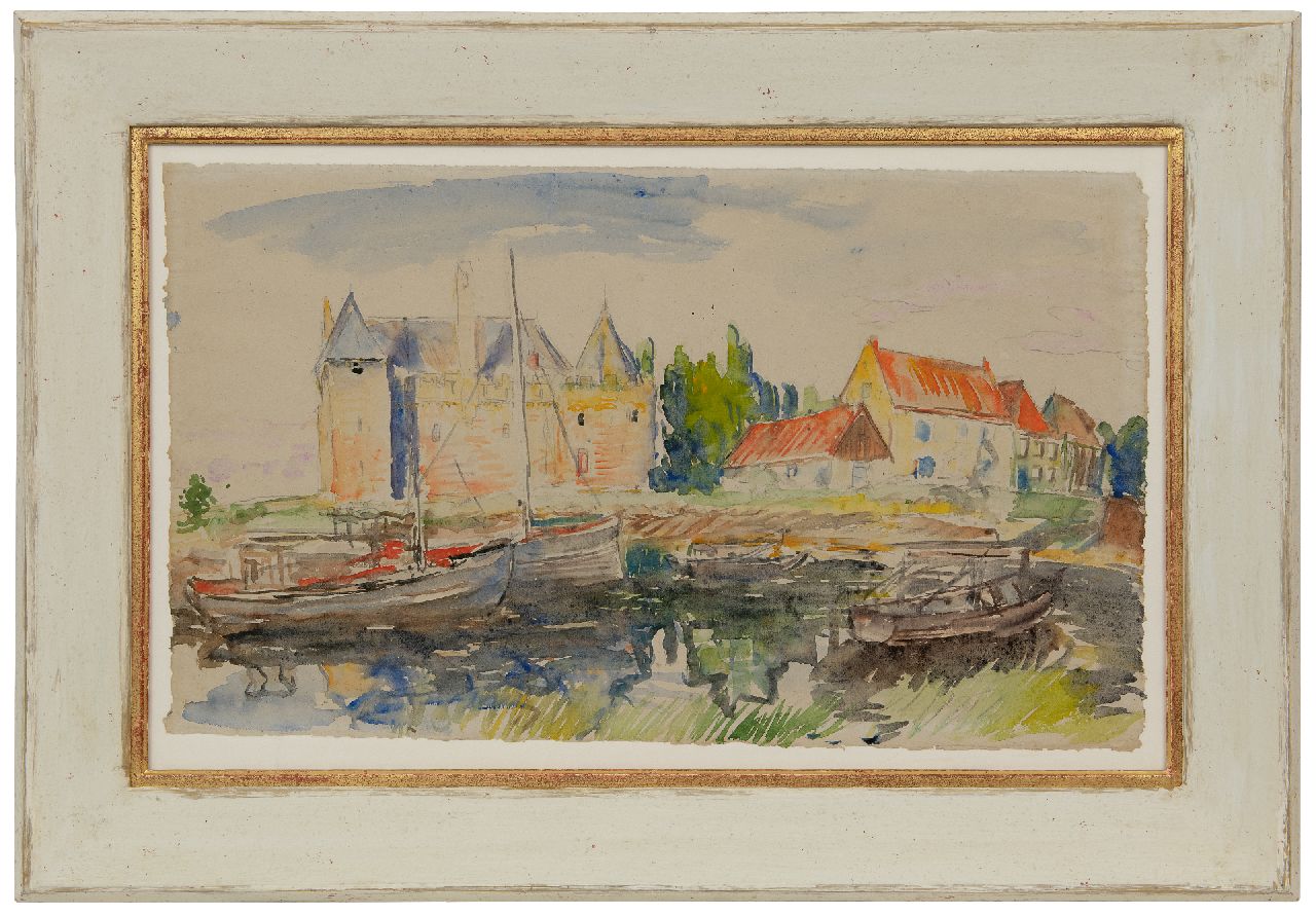 Dijkstra J.  | Johannes 'Johan' Dijkstra | Watercolours and drawings offered for sale | A view of castle Radboud in Medemblik, watercolour on paper 38.0 x 66.0 cm