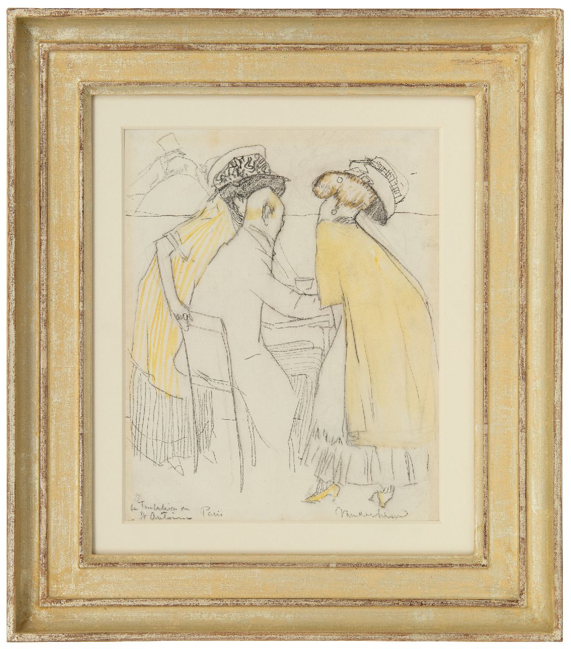 Hem P. van der | Pieter 'Piet' van der Hem | Watercolours and drawings offered for sale | In the café (La Tentation de St. Antoine), crayon and watercolour on paper 23.1 x 18.0 cm, signed l.r.