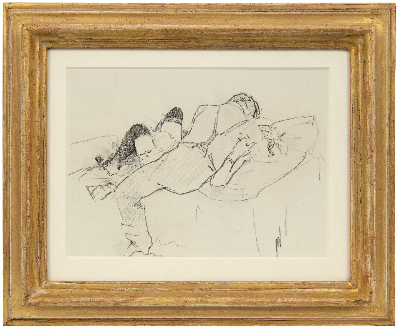 Hem P. van der | Pieter 'Piet' van der Hem | Watercolours and drawings offered for sale | Love couple, charcoal on paper 18.5 x 25.4 cm