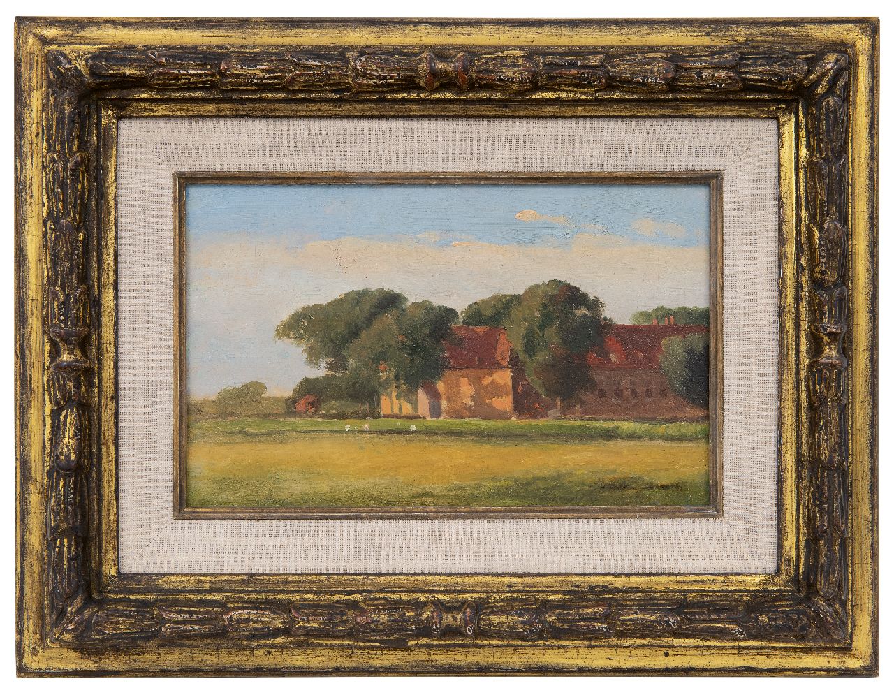 Weissenbruch H.J.  | Hendrik Johannes 'J.H.' Weissenbruch | Paintings offered for sale | Landscape, oil on painter's board 17.9 x 28.3 cm, signed l.r.
