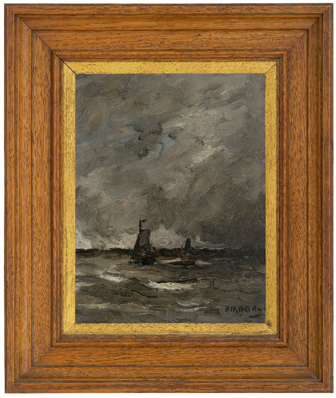 Mesdag H.W.  | Hendrik Willem Mesdag | Paintings offered for sale | Fishing ships in a storm, oil on panel 19.0 x 15.0 cm, signed l.r.