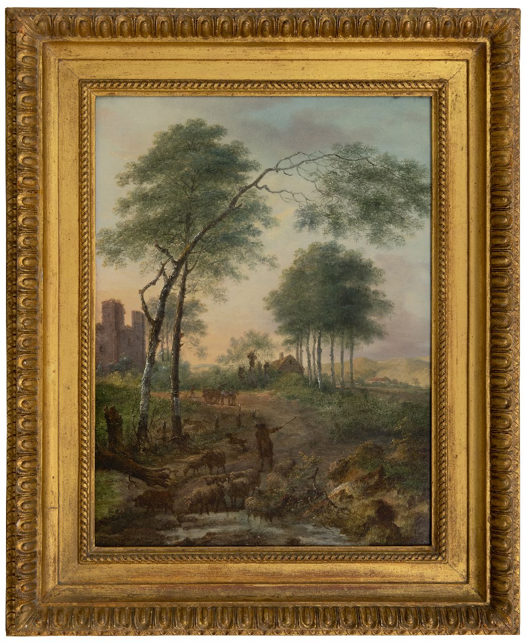 Nijmegen G. van | Gerard van Nijmegen | Paintings offered for sale | Shepherd and sheep crossing a brook, oil on panel 46.2 x 34.5 cm, signed l.l. and dated 1785