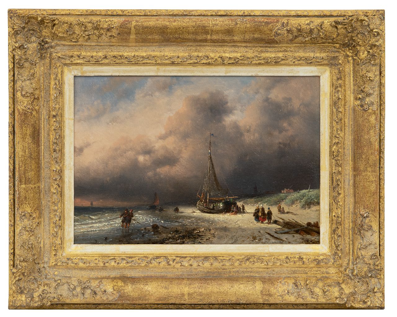 Leickert C.H.J.  | 'Charles' Henri Joseph Leickert | Paintings offered for sale | Bringing in the catch, oil on panel 17.5 x 25.4 cm, signed l.l. and dated '50