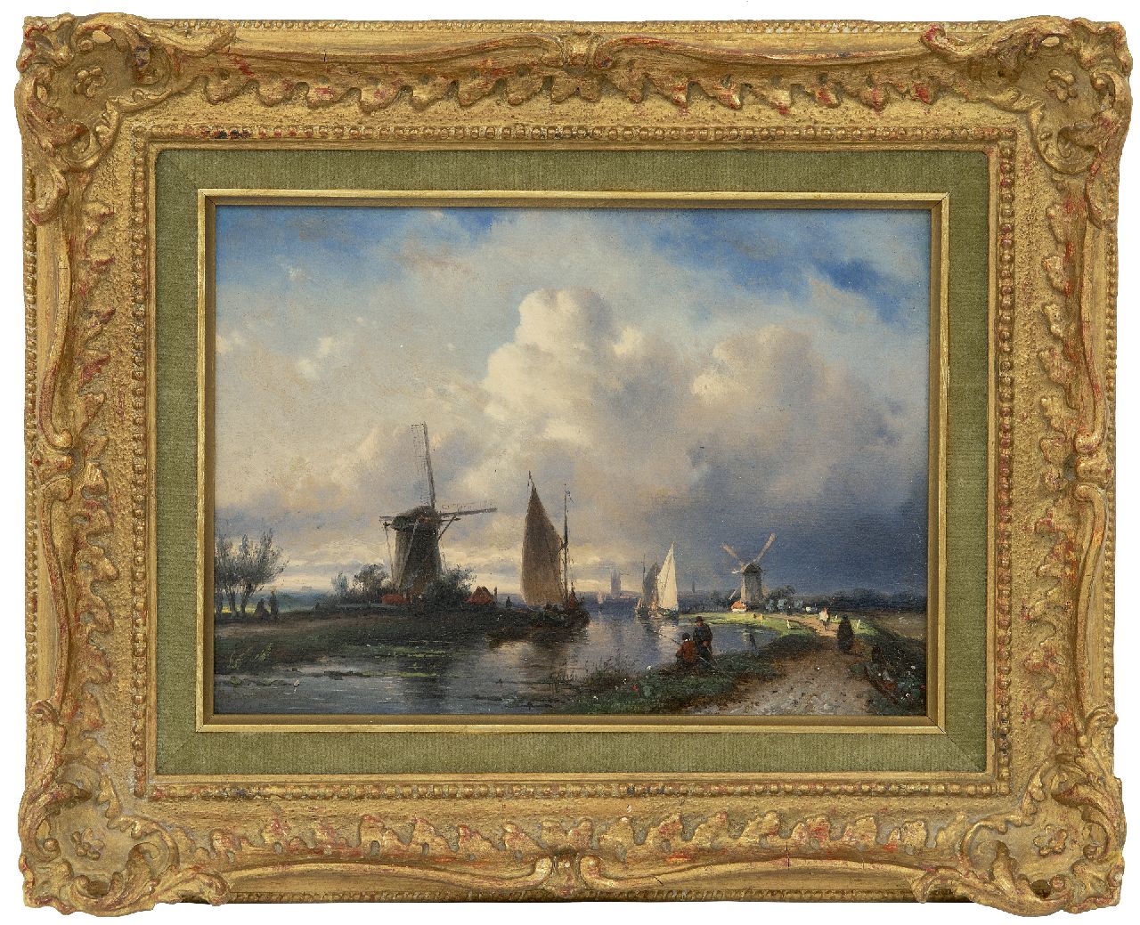 Leickert C.H.J.  | 'Charles' Henri Joseph Leickert | Paintings offered for sale | A view along the riverbank, oil on panel 17.9 x 24.8 cm, signed l.l.
