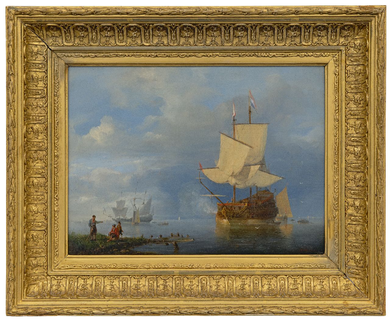 Waldorp A.  | Antonie Waldorp, The gun salute, oil on panel 21.1 x 28.5 cm, signed l.r.