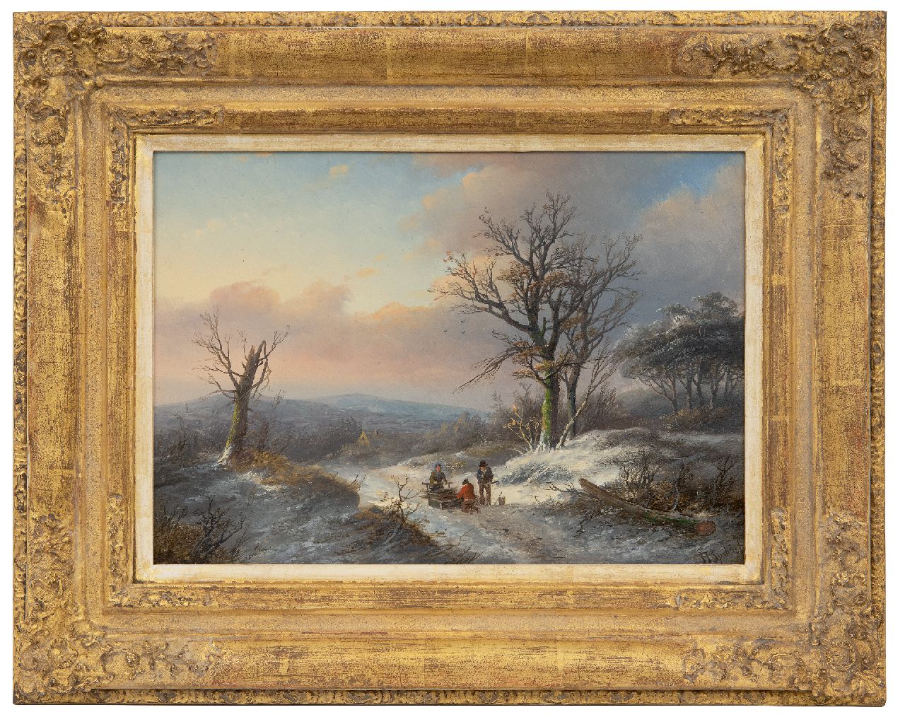 Spohler J.J.  | Jan Jacob Spohler, Winter landscape with wood gatherers, oil on panel 23.0 x 33.0 cm, signed l.r.