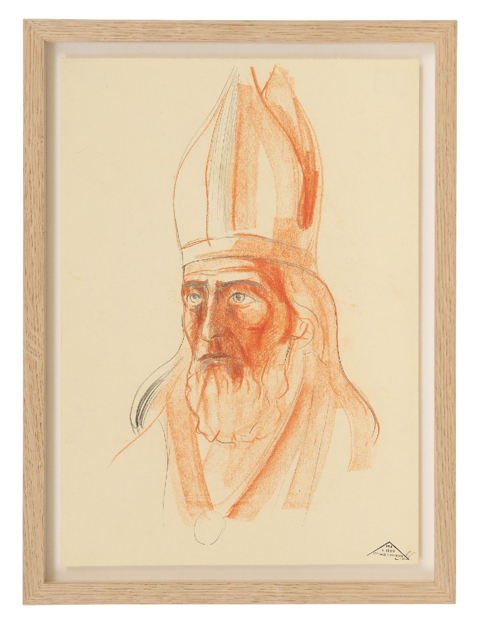 Schelfhout L.  | Lodewijk Schelfhout | Watercolours and drawings offered for sale | Portrait of a saint wearing a mitre, pencil and chalk on paper 34.0 x 20.0 cm