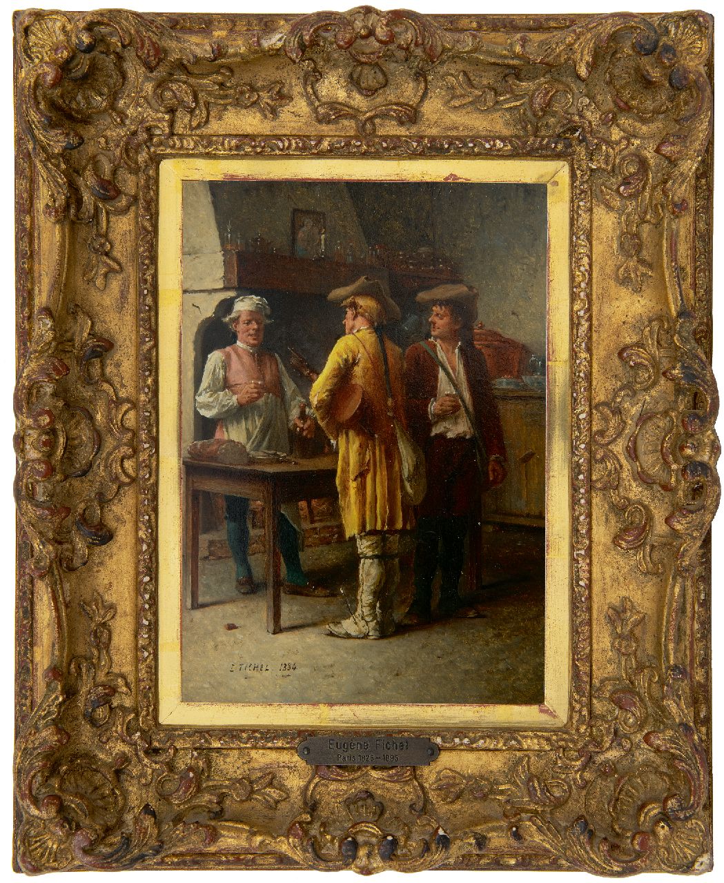 Fichel B.E.  | Benjamin 'Eugène' Fichel | Paintings offered for sale | A break at the inn, oil on panel 22.0 x 15.7 cm, signed l.l. and dated 1884