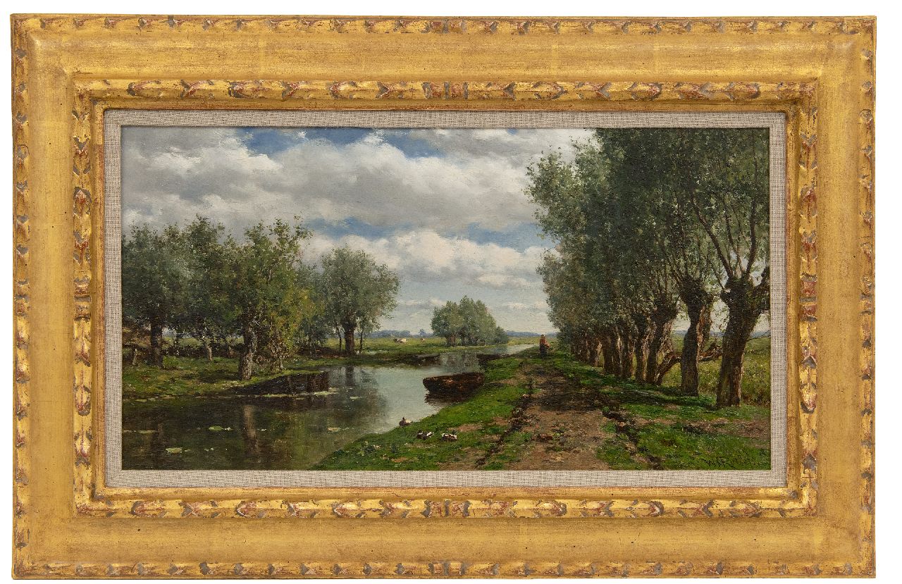 Roelofs W.  | Willem Roelofs, A polder landscape, oil on panel 25.8 x 48.2 cm, signed l.r.