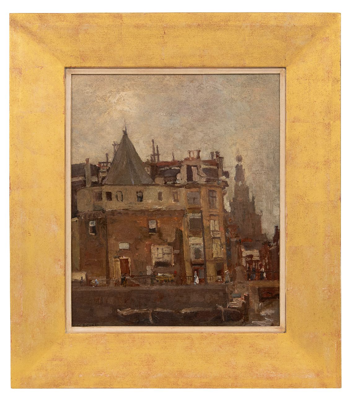 Rinke J.  | 'Jan' Frederik Rinke | Paintings offered for sale | The Geldersekade with the Schreierstoren in Amsterdam, oil on canvas laid down on board 45.2 x 37.7 cm, signed l.l. and without frame