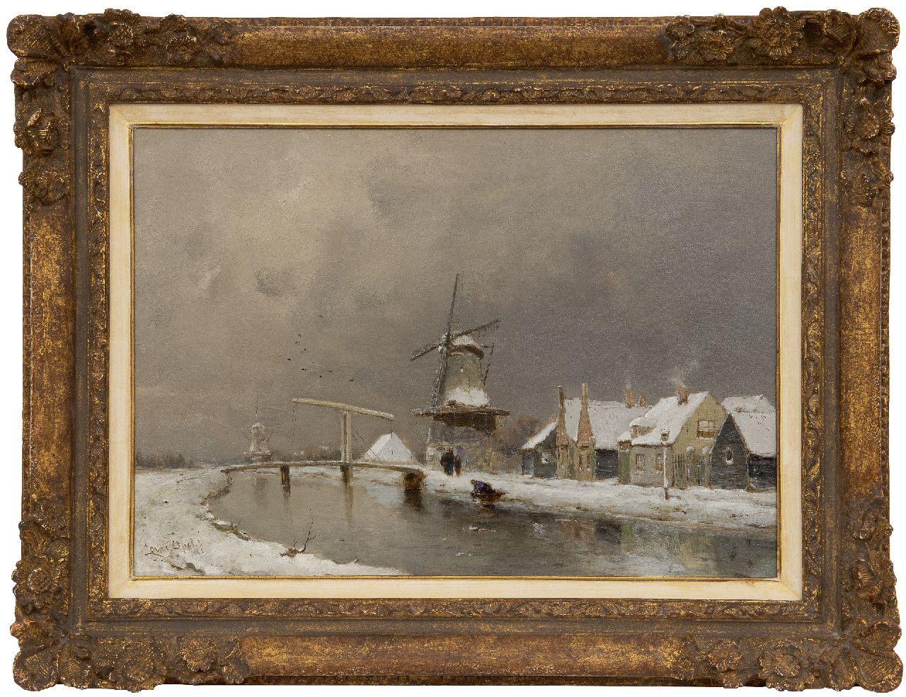 Apol L.F.H.  | Lodewijk Franciscus Hendrik 'Louis' Apol | Paintings offered for sale | Winter view of a village by a river, oil on canvas 35.3 x 50.2 cm, signed l.l.