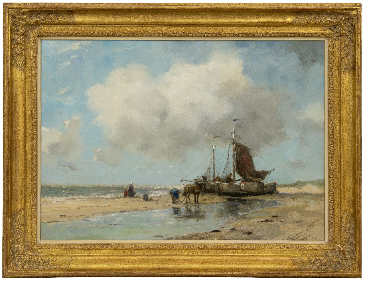 Scherrewitz J.F.C.  | Johan Frederik Cornelis Scherrewitz | Paintings offered for sale | Fishing vessels on the beach, oil on canvas 59.8 x 84.2 cm, signed l.r.
