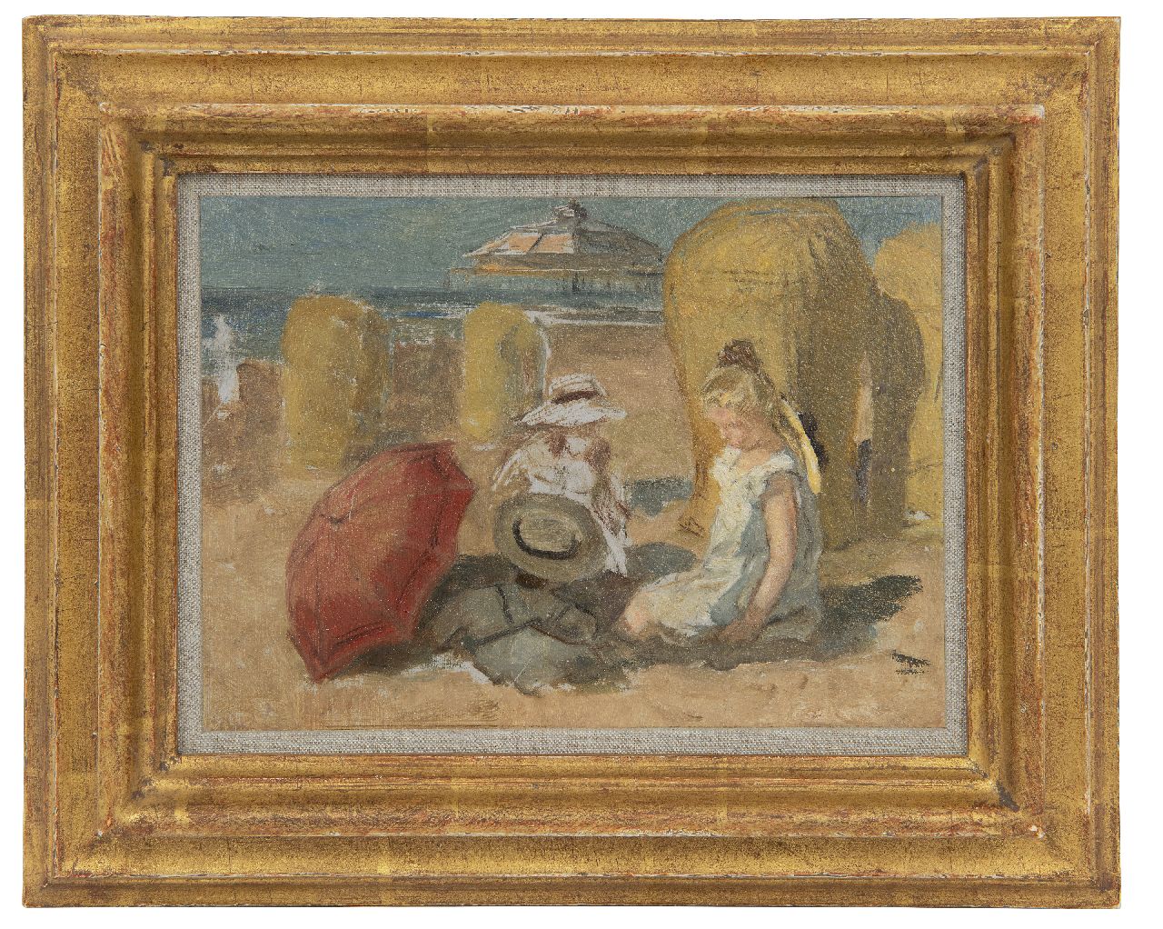 Jonge J.A. de | Johan Antoni de Jonge | Paintings offered for sale | Children on the beach of Scheveningen, oil on painter's board 16.0 x 22.0 cm