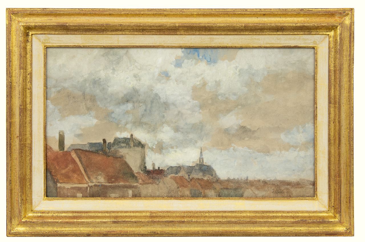 Weissenbruch H.J.  | Hendrik Johannes 'J.H.' Weissenbruch | Watercolours and drawings offered for sale | View over rooftops, watercolour on paper 32.2 x 57.5 cm, signed l.r. with initials