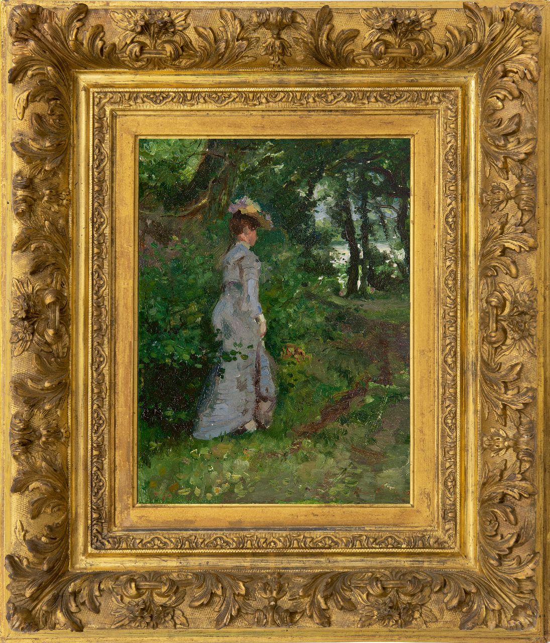 Roelofs O.W.A.  | Otto Willem Albertus 'Albert' Roelofs | Paintings offered for sale | A walk in the woods, oil on panel 40.1 x 30.7 cm, signed l.r. (with traces) and on a label on the reverse and painted ca. 1900-1905