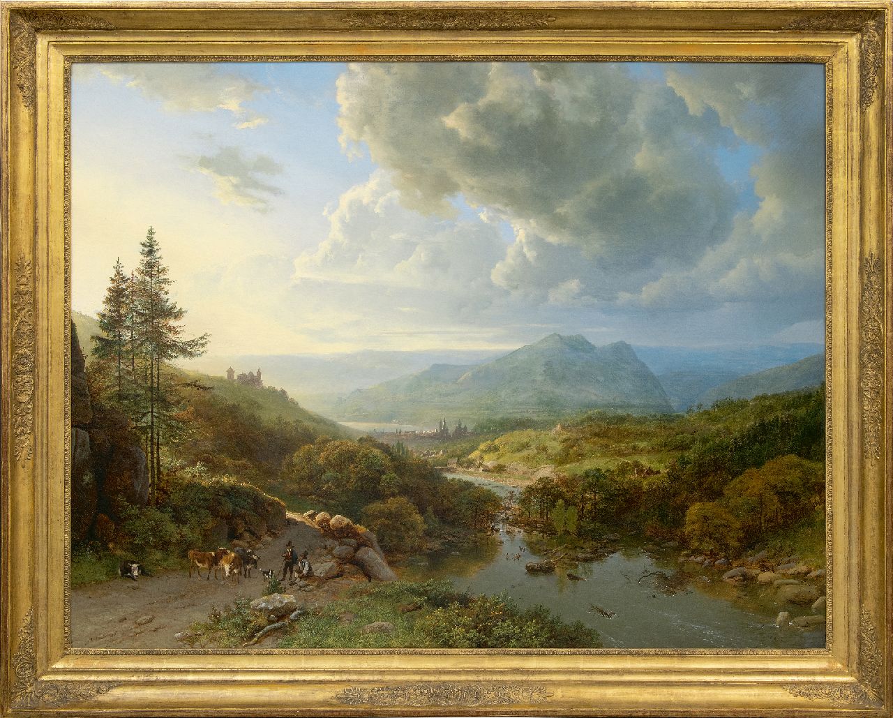 Koekkoek B.C.  | Barend Cornelis Koekkoek | Paintings offered for sale | Figures and cows in a mountainous landscape, oil on canvas 101.0 x 128.8 cm, signed l.l. 'B.C. Koekkoek' and 'PG v O' and painted ca. 1832