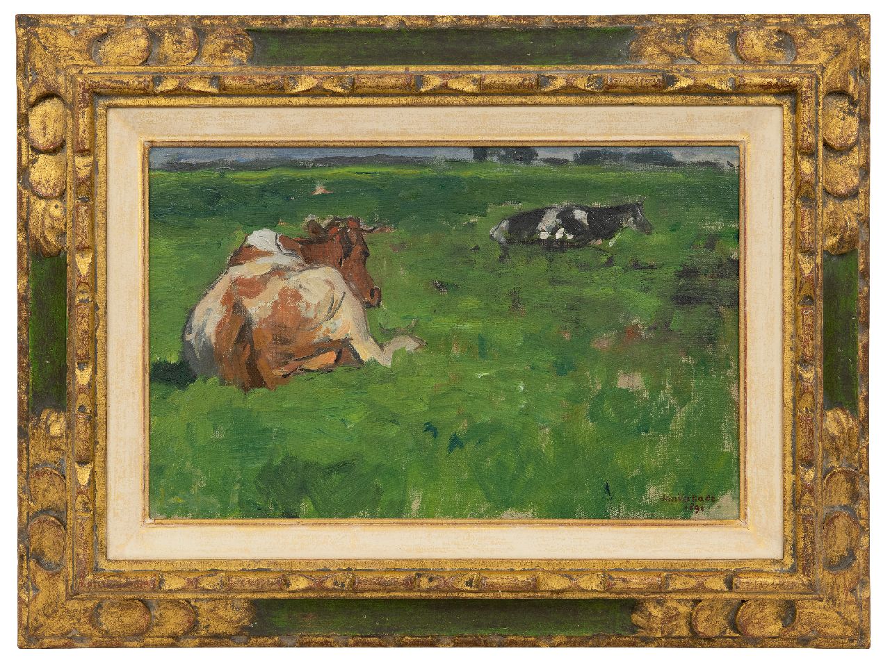 Verkade J.  | Jan Verkade | Paintings offered for sale | Cows resting in a meadow, oil on canvas 26.5 x 41.4 cm, signed l.r. and dated 1891