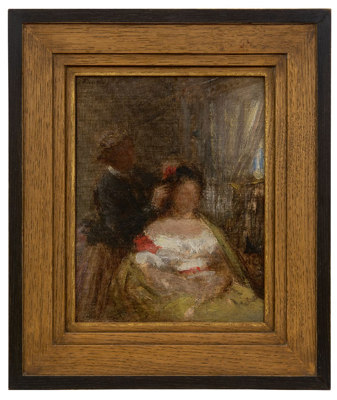 Fantin-Latour I.H.J.T.  | Ignace 'Henri' Jean Théodore Fantin-Latour | Paintings offered for sale | La coiffeuse, oil on canvas 27.0 x 21.2 cm, signed u.l.