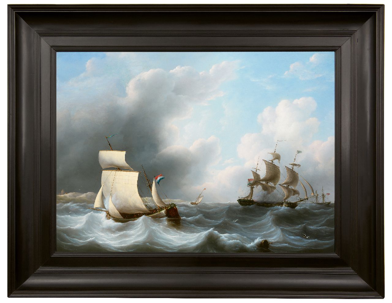 Schouman M.  | Martinus Schouman | Paintings offered for sale | Sailing vessels in choppy seas, oil on canvas 72.0 x 98.5 cm, signed l.r. and painted ca. 1810-1820