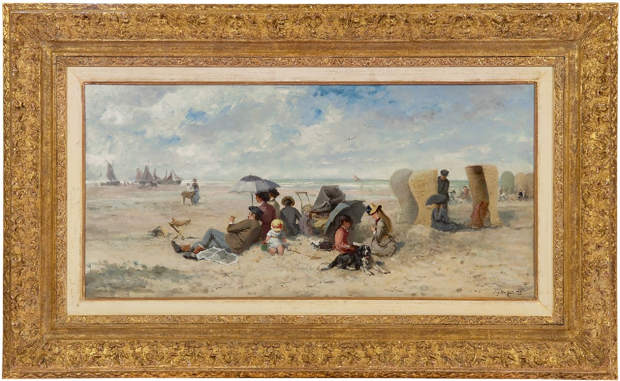Kate J.M. ten | Johannes Marius ten Kate | Paintings offered for sale | Family day on the Scheveningen beach, oil on panel 33.3 x 69.2 cm, signed l.r.
