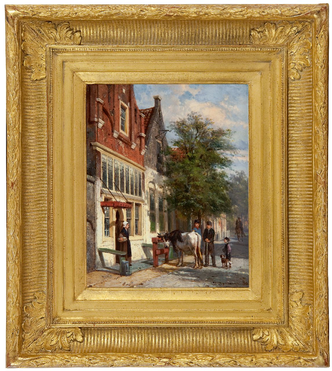 Springer C.  | Cornelis Springer, Streetscene in Monnickendam, oil on panel 25.1 x 19.8 cm, signed l.r. and dated '80