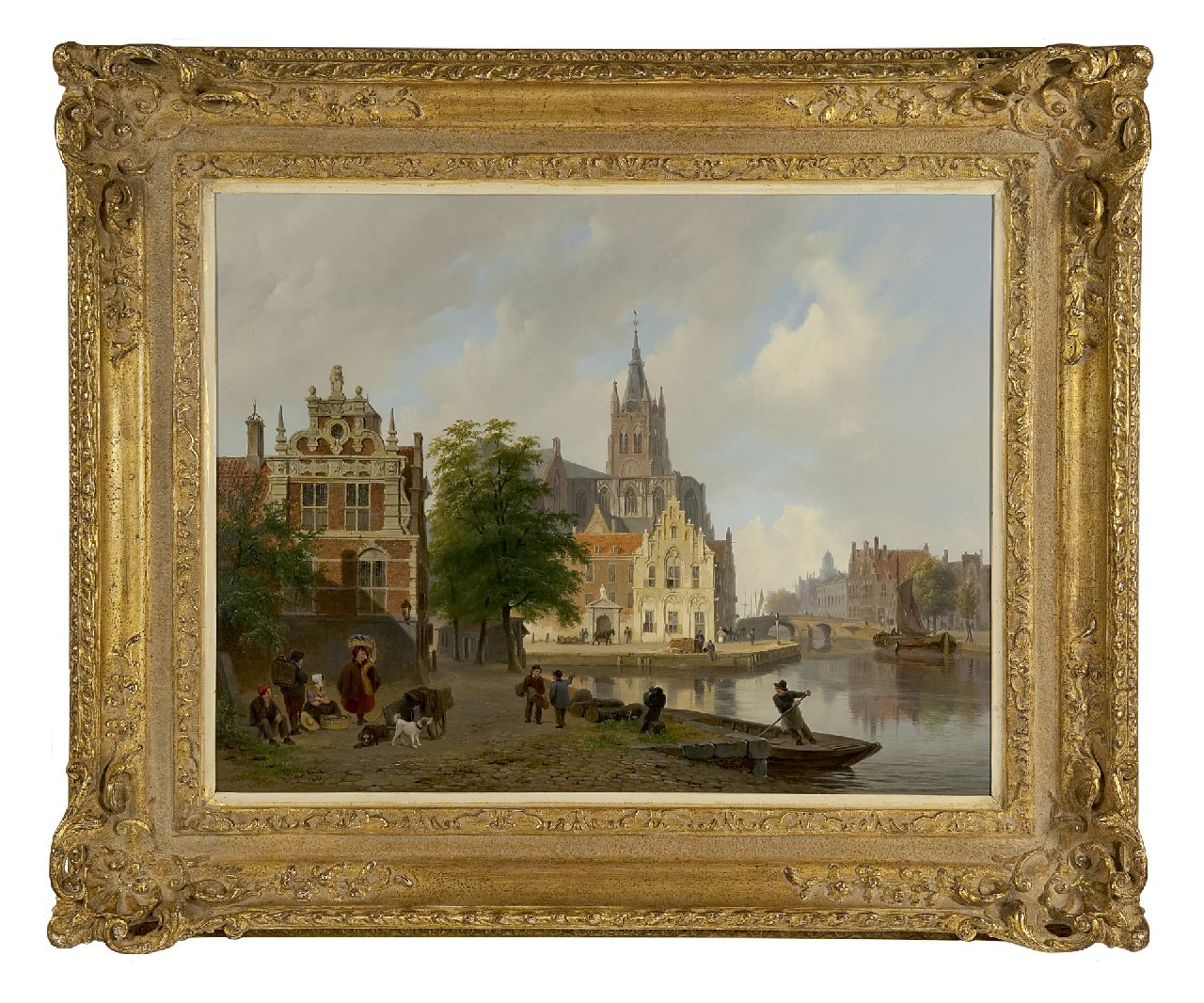 Hove B.J. van | Bartholomeus Johannes 'Bart' van Hove | Paintings offered for sale | A view of the Oude Kerk in Delft, oil on panel 42.4 x 54.9 cm, signed l.l. and dated 1841