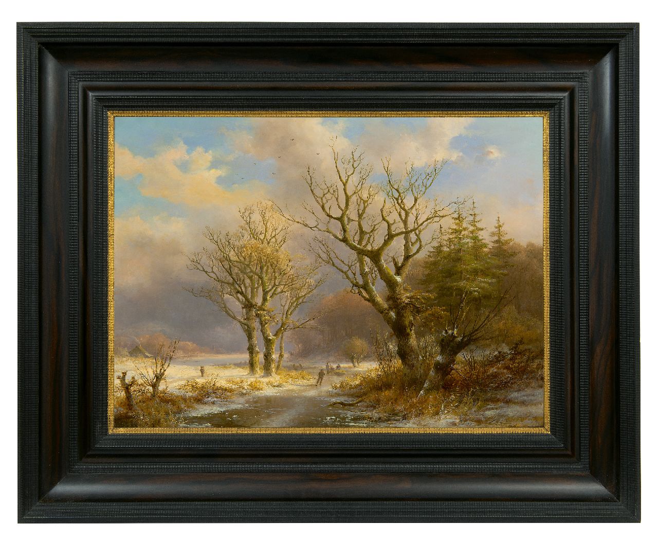 Klombeck J.B.  | Johann Bernard Klombeck | Paintings offered for sale | A wooded winter landscape with skaters, oil on panel 38.7 x 53.6 cm, signed l.r.