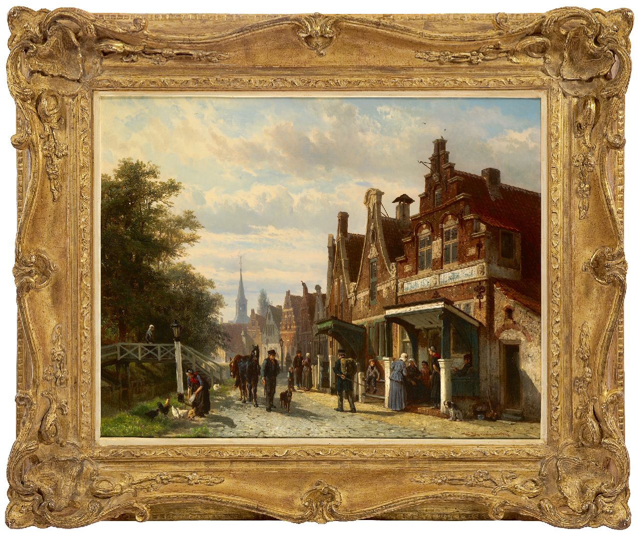 Springer C.  | Cornelis Springer, A town view in Makkum, Friesland, oil on panel 44.8 x 57.3 cm, signed l.r. and dated 1871