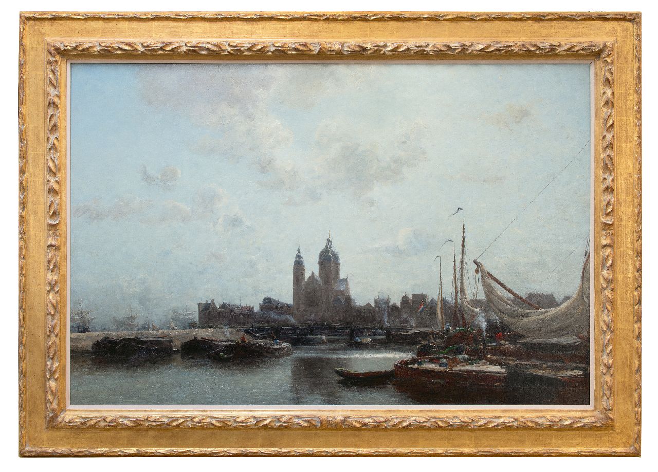 Wijsmuller J.H.  | Jan Hillebrand Wijsmuller | Paintings offered for sale | Harbouw view of Amsterdam with the St. Nicolaaskerk, oil on canvas 99.5 x 149.8 cm, signed l.r.