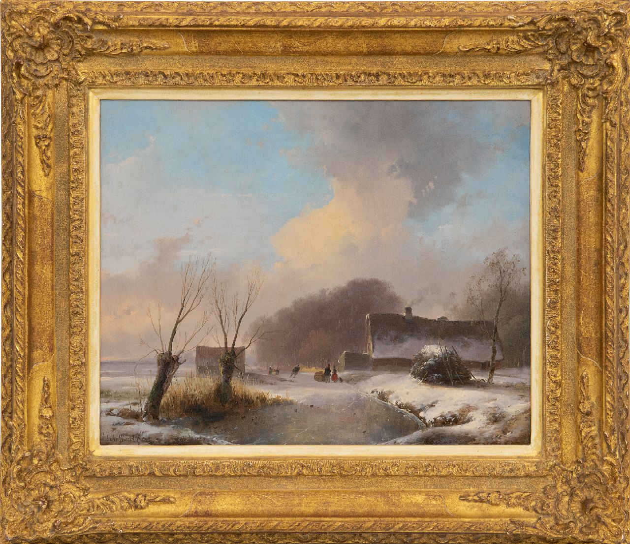 Schelfhout A.  | Andreas Schelfhout, Winter scene with approaching snowstorm, oil on panel 29.7 x 36.7 cm, signed l.l. and painted ca. 1833