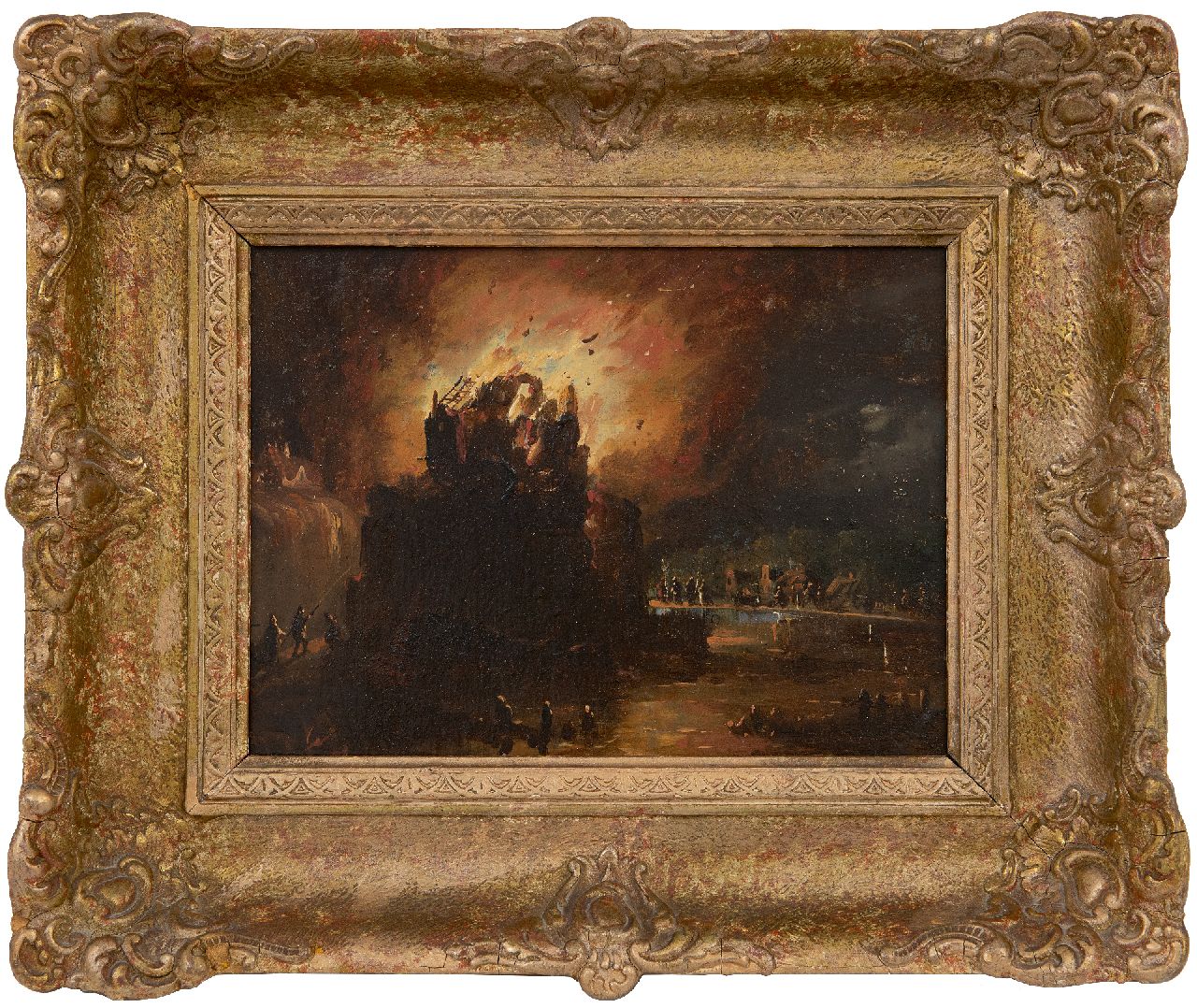 Cate H.G. ten | Hendrik Gerrit ten Cate | Paintings offered for sale | The fire, oil on panel 18.6 x 24.2 cm, signed l.r.