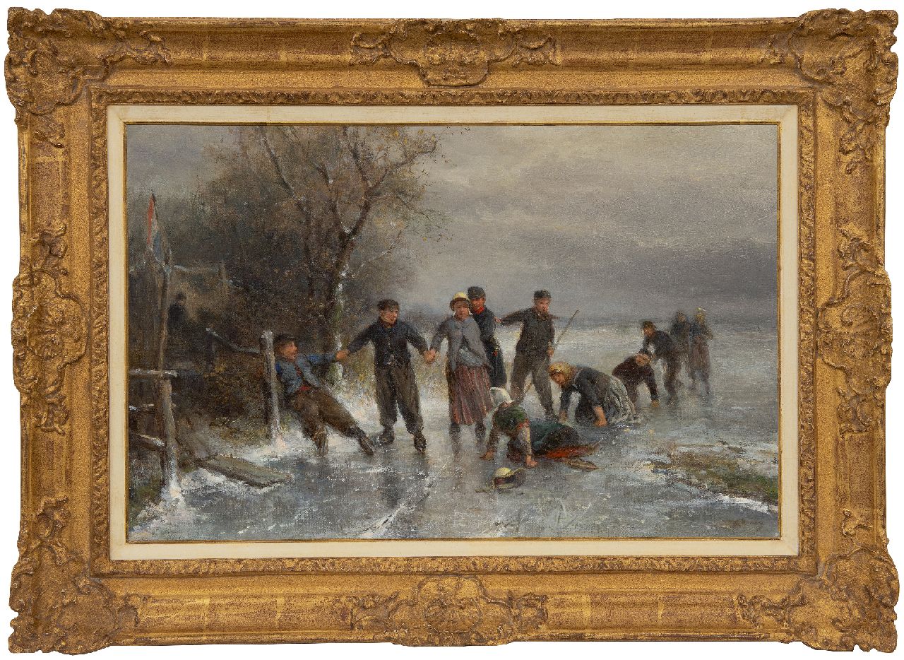 Kate J.M.H. ten | Johan 'Mari' Henri ten Kate | Paintings offered for sale | A fall on the ice, oil on canvas 41.0 x 63.9 cm, signed l.r.