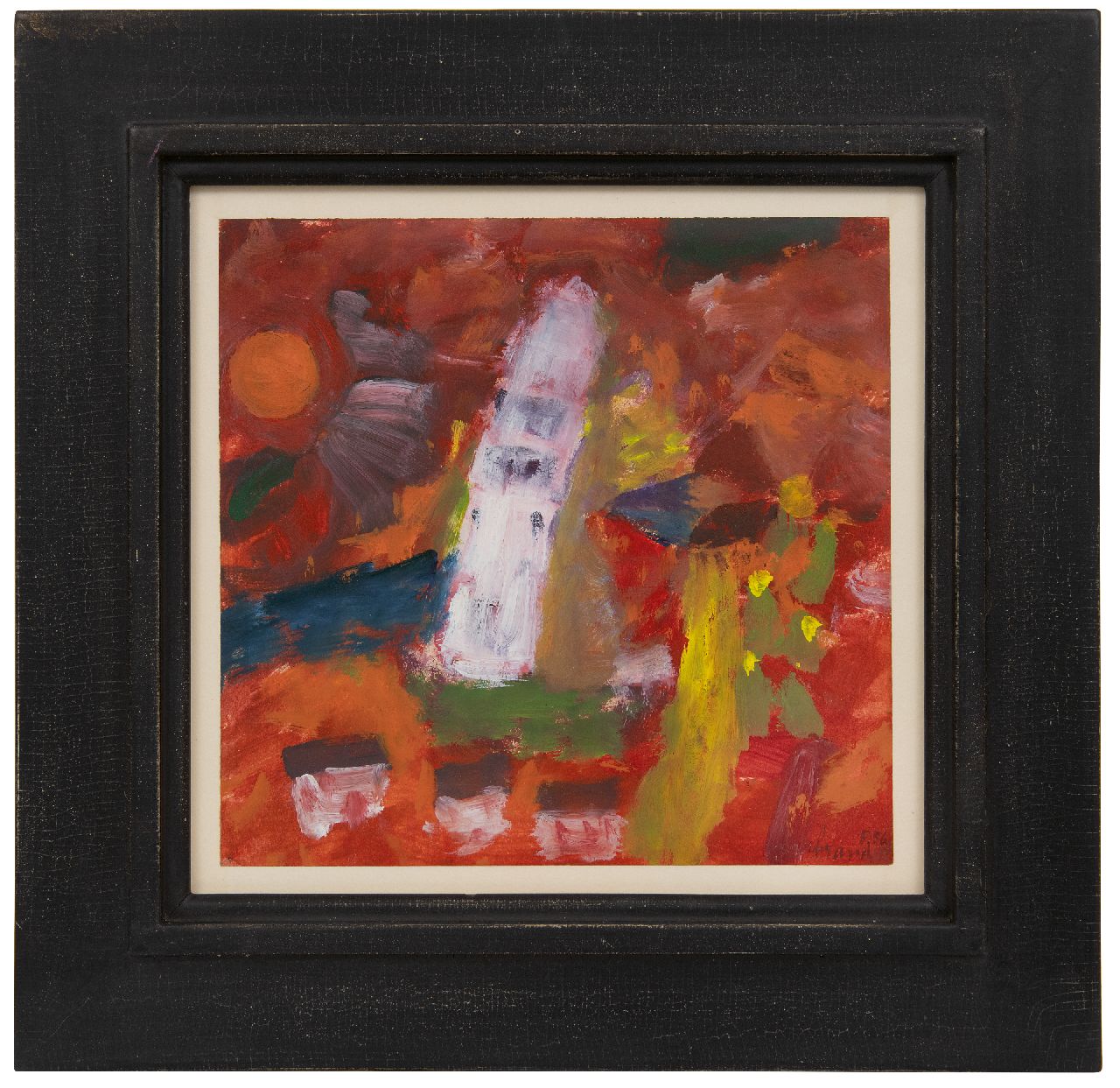 Brands E.A.M.  | Eugenius Antonius Maria 'Eugène' Brands | Paintings offered for sale | Toren in landschap (Tower in landscape), oil on paper 21.5 x 22.5 cm, signed l.r. and dated 5.56
