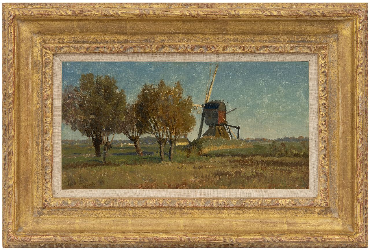 Gabriel P.J.C.  | Paul Joseph Constantin 'Constan(t)' Gabriel | Paintings offered for sale | The red windmill near Abcoude, oil on canvas laid down on panel 19.1 x 37.1 cm, signed l.l. and dated 'abcoude' '66