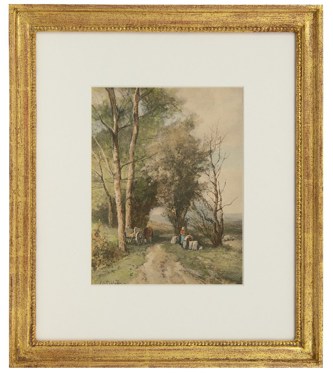 Schipperus P.A.  | Pieter Adrianus 'Piet' Schipperus, Country road with a farmers cart and figures, watercolour on paper 25.7 x 19.9 cm, signed l.l.