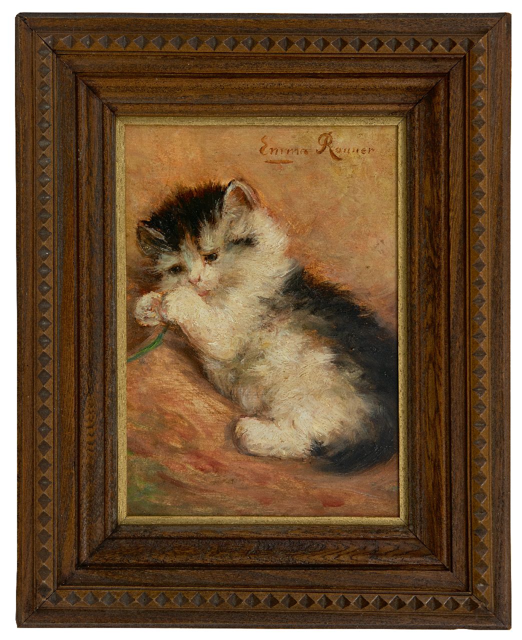 Ronner S.E.C.  | Stephanie 'Emma' Clotilde Ronner | Paintings offered for sale | Playful young kittten, oil on panel 23.4 x 16.5 cm, signed u.r.