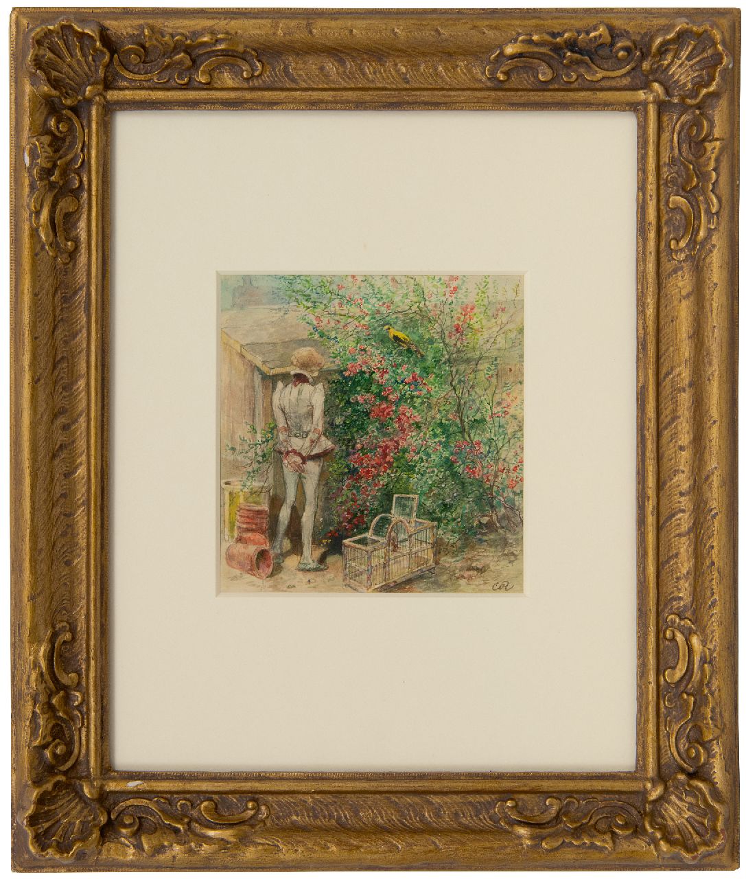 Rochussen Ch.  | Charles Rochussen, Waiting for company, watercolour on paper 13.8 x 13.1 cm, signed l.r. with monogram