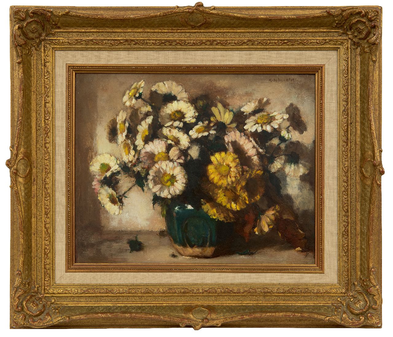 Broedelet-Henkes H.  | Hester 'Hetty' Broedelet-Henkes, Daisies in a ginger jar, oil on panel 27.8 x 35.1 cm, signed u.r.