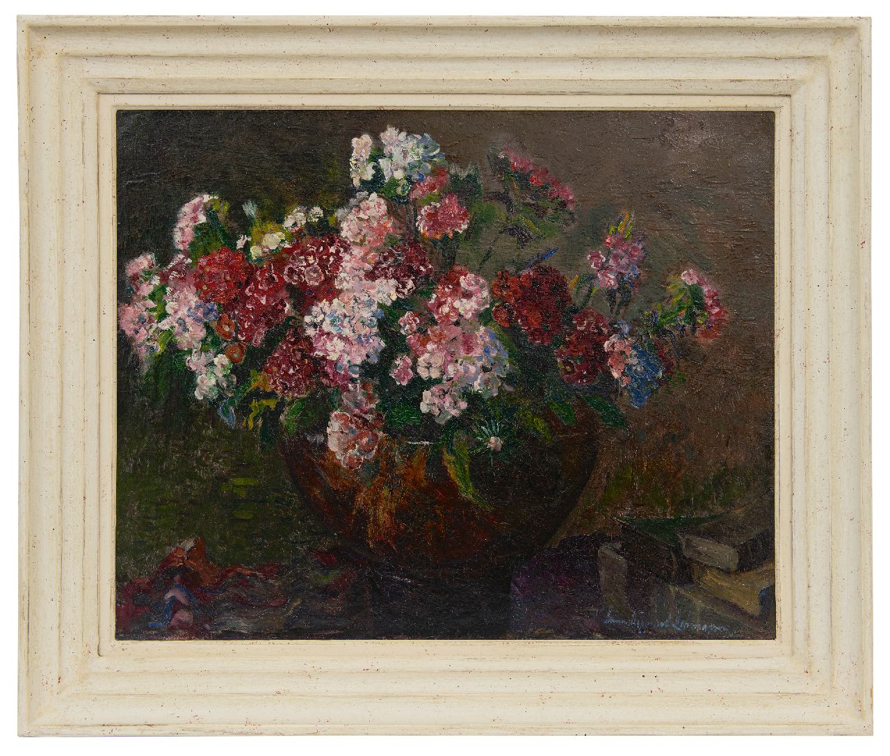 Lehmann A.E.F.  | 'Anna' Elisabeth Frederika Lehmann | Paintings offered for sale | Sweet Williams, oil on canvas 40.5 x 50.5 cm, signed l.r.