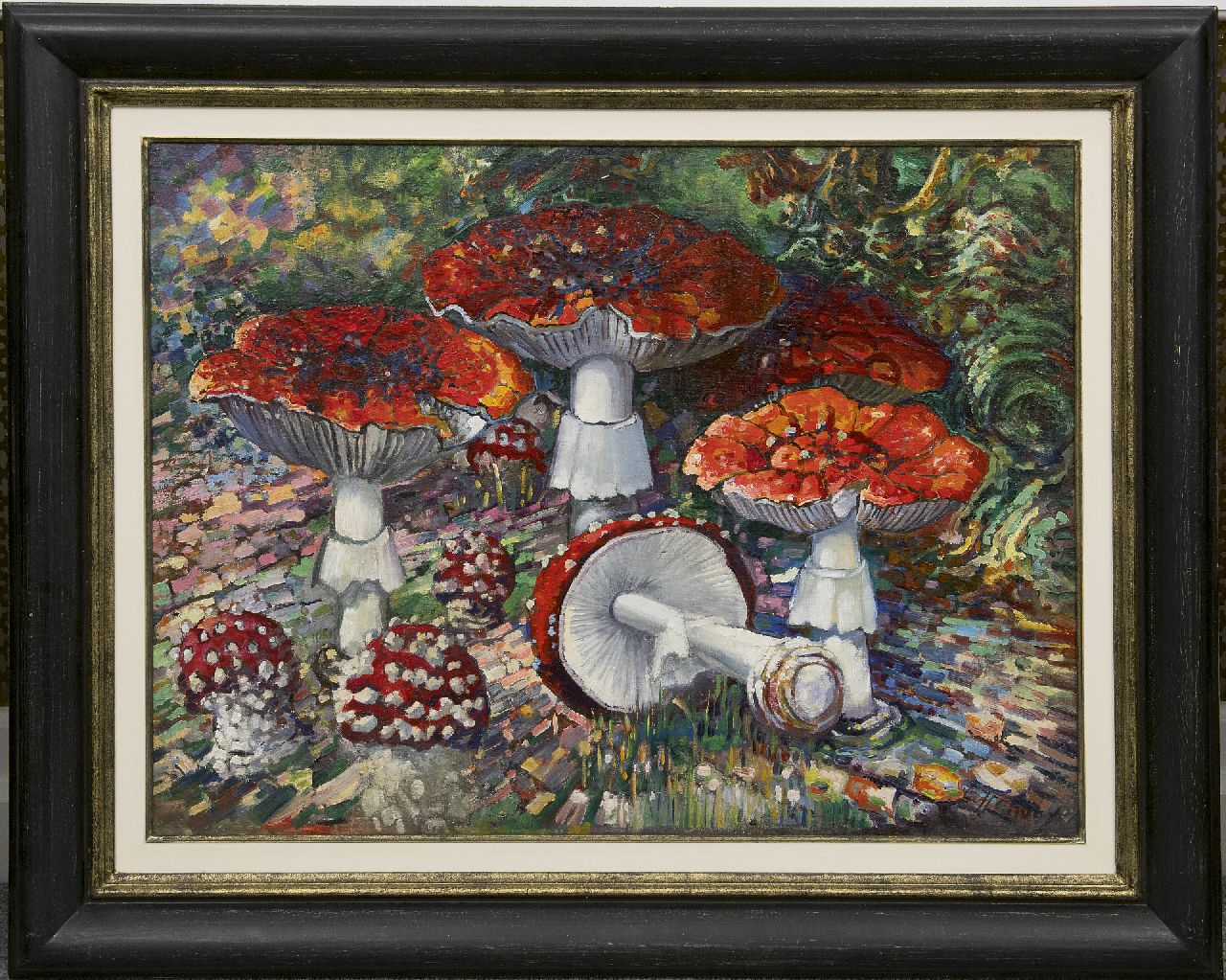 Lanooy C.J.  | Christiaan Johannes 'Chris' Lanooy, Fly agaric mushrooms, oil on canvas laid down on board 52.2 x 68.7 cm, signed l.r.