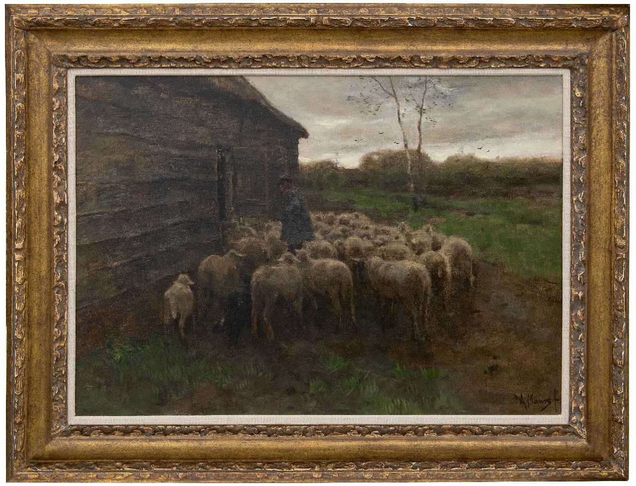 Mauve A.  | Anthonij 'Anton' Mauve, Sheep feeding, oil on canvas 55.5 x 80.7 cm, signed l.r.