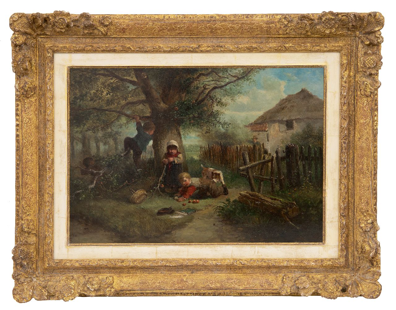 Kate J.M.H. ten | Johan 'Mari' Henri ten Kate | Paintings offered for sale | The little apple thiefs, oil on panel 30.6 x 44.0 cm, signed l.r.